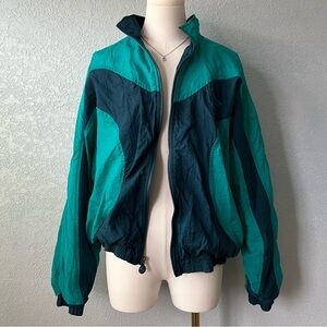 Vintage 90s Reebok Teal Black Colorblock Windbreaker Jacket USA Size M